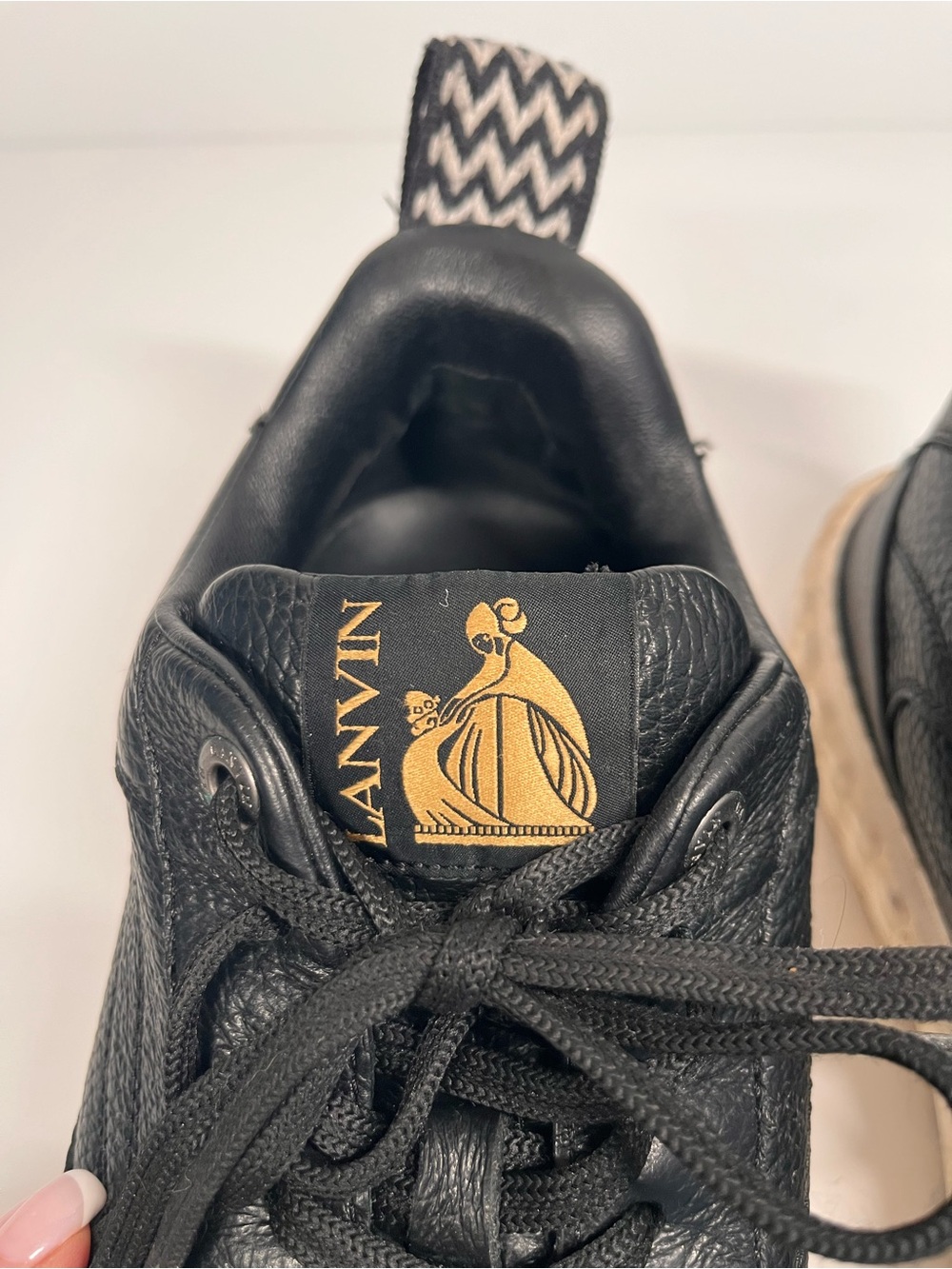 Lanvin Black Leather Low-Top Sneakers with Gold Tongue Detail